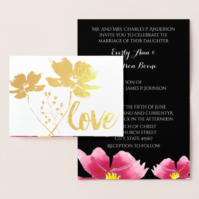 Gold Foil Rose Typography Wedding Invitations (Display)
