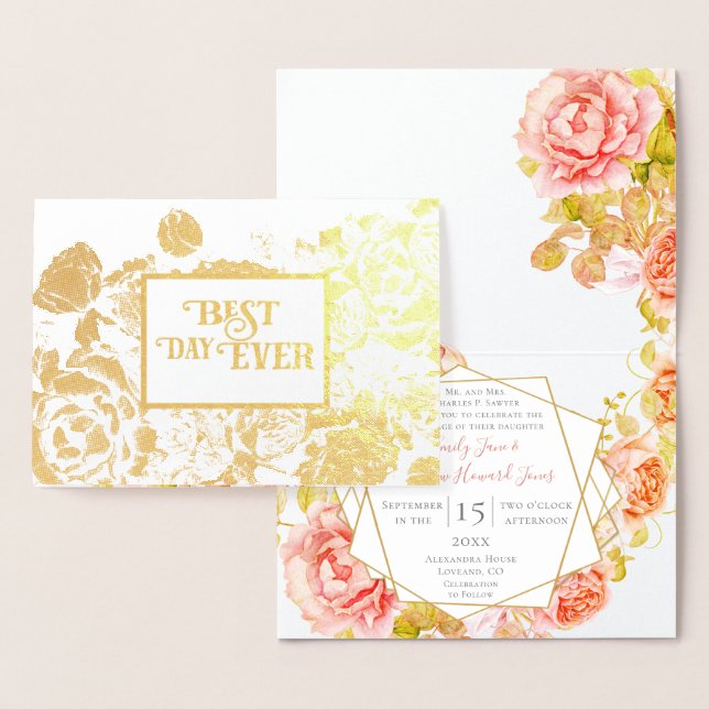 Gold Foil Rose Typography Wedding Invitations (Display)