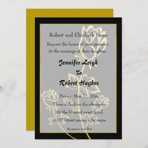 Gold foil Rose watermark themed wedding Invitation