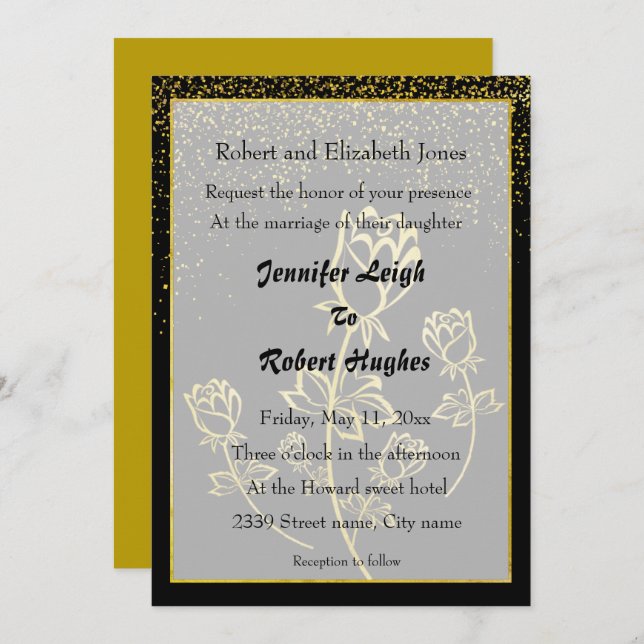 Gold foil Rose watermark themed wedding Invitation (Front/Back)