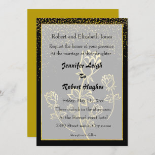 Gold foil Rose watermark themed wedding Invitation