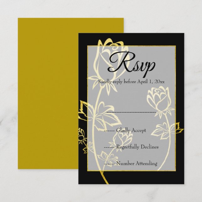 Gold foil Rose watermark themed wedding  RSVP Card (Front/Back)
