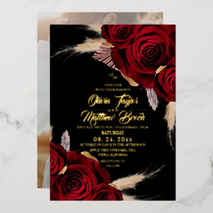 Gold Foil Royal Burgundy Roses Pampas Wedding