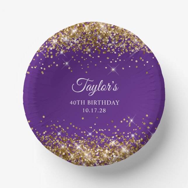 Gold Foil Royal Purple 40th Birthday Paper Plate (Front)