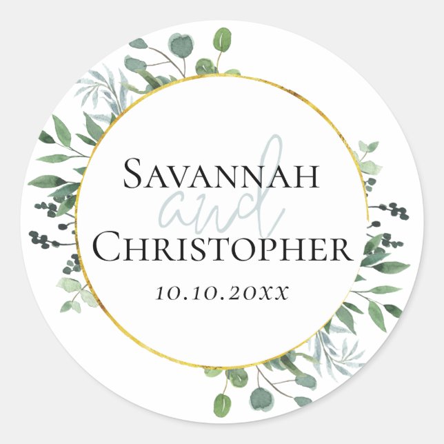 Gold Foil Rustic Eucalyptus Wedding Stickers (Front)