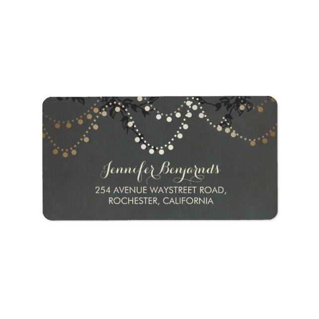 Gold Foil Rustic String Lights Wedding Label (Front)