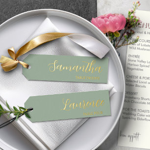Gold Foil Sage Green 8 Wedding Place Name Tags Holiday Card