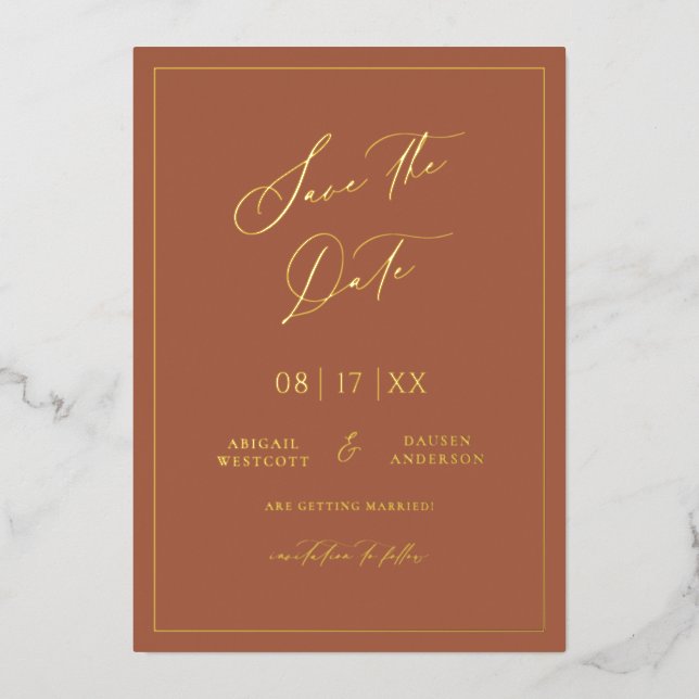 Gold Foil Save the Date Modern Invitation Card (Front)