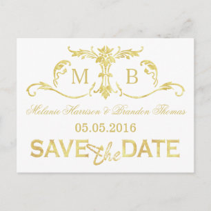 Gold foil Save the Date postcards gold wedding set