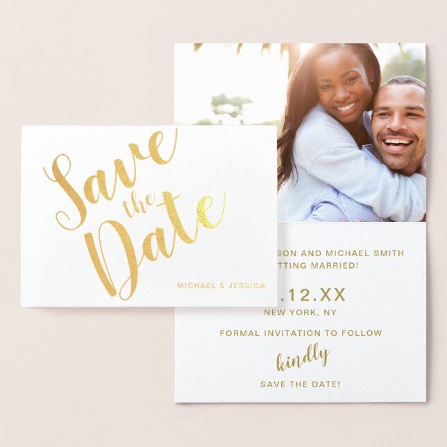 Gold Foil Save the Date with Photo Foil Card (Display)