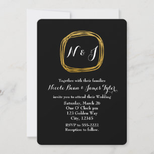 Gold Foil Scribble Circle Chic Wedding Invitations
