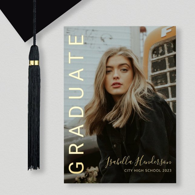 Gold Foil Script 2 Photo Graduation Announcement (Creator Uploaded)