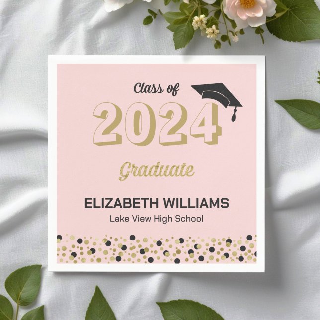 Gold Foil Script Confetti Graduation Party Pink Napkin (Creator Uploaded)