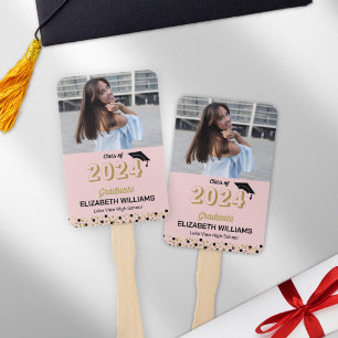 Gold Foil Script Confetti Photo Pink Grad Hand Fan