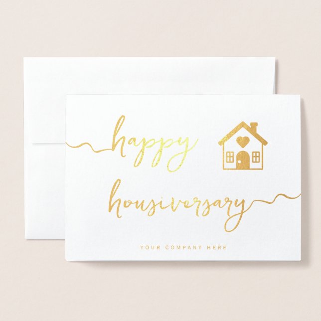 Gold Foil Script Happy Housiversary Card (Front With Envelope)