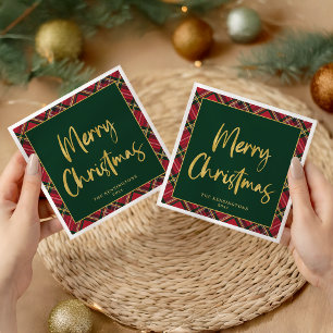 Gold Foil Script Merry Christmas Holiday Party Napkin