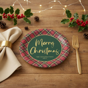 Gold Foil Script Merry Christmas Holiday Party Paper Plate