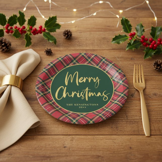 Gold Foil Script Merry Christmas Holiday Party Paper Plate (Gold Foil Script Merry Christmas Holiday Party Paper Plates)