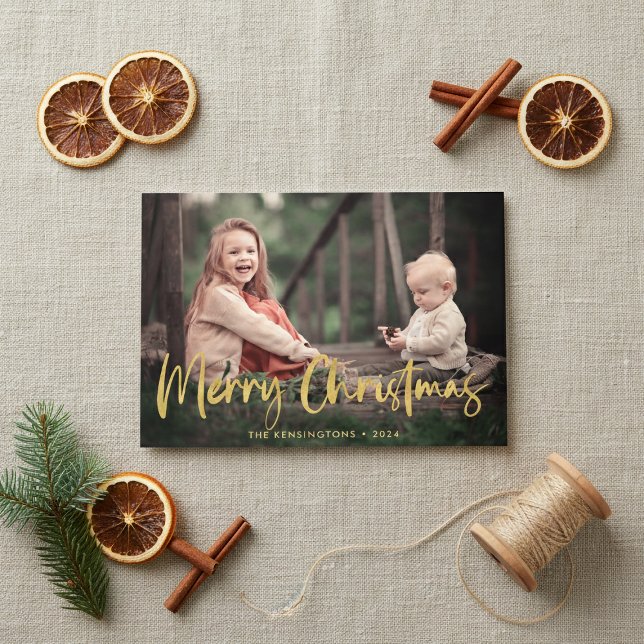 Gold Foil Script Merry Christmas Holiday Photo (Creator Uploaded)