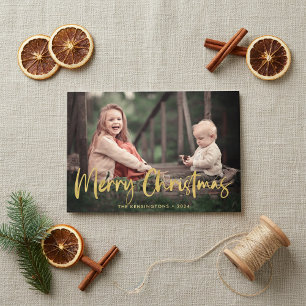 Gold Foil Script Merry Christmas Holiday Photo Card
