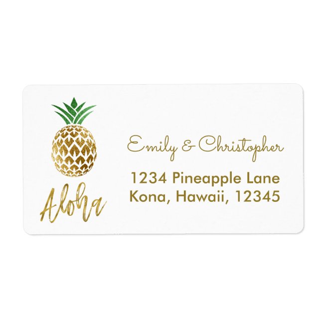 Gold Foil Script Wedding Aloha Pineapple (Front)