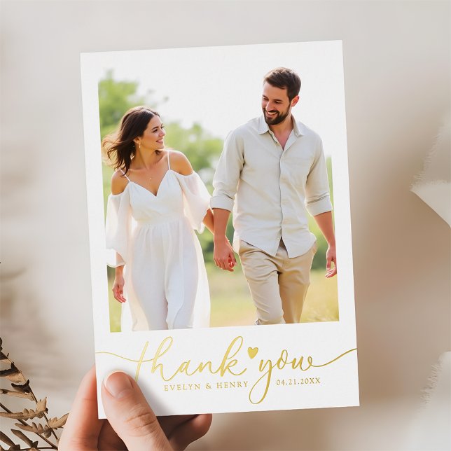 Gold Foil Script Wedding Photo Thank You Cards (Creator Uploaded)