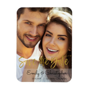 Gold Foil Script Wedding Save the Date Magnet