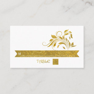 Gold foil scroll leaf floral wedding place card