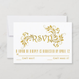 Gold foil scroll leaf floral wedding RSVP response Invitation