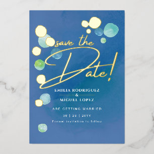 Gold Foil Sea Glass Teal Blue Wedding Dave Date