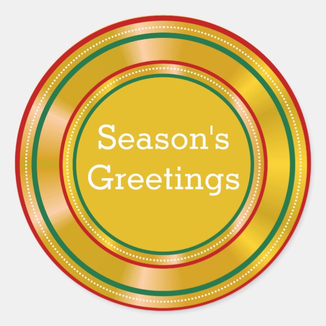 Gold Foil Seasons Greetings Christmas Classic Round Sticker (Front)