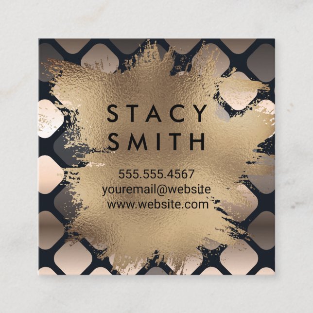 Gold Foil | Sequin Metallic Pattern Square Business Card (Front)