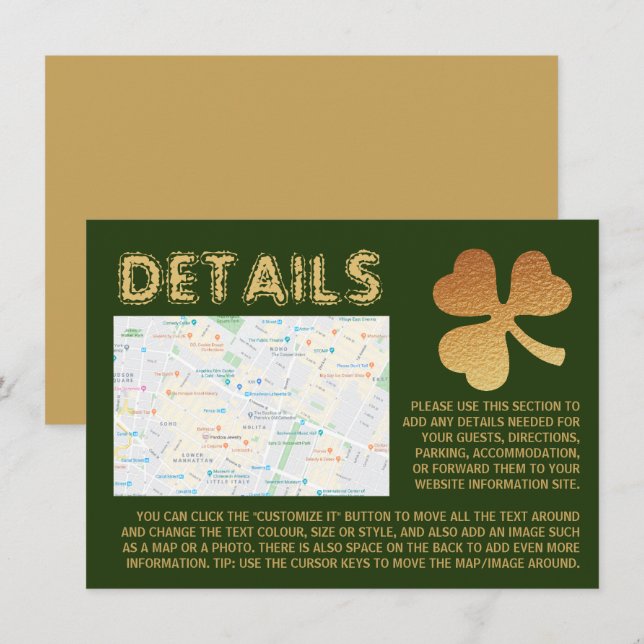 Gold Foil Shamrock, St Patrick's Day Detail Card (Front/Back)