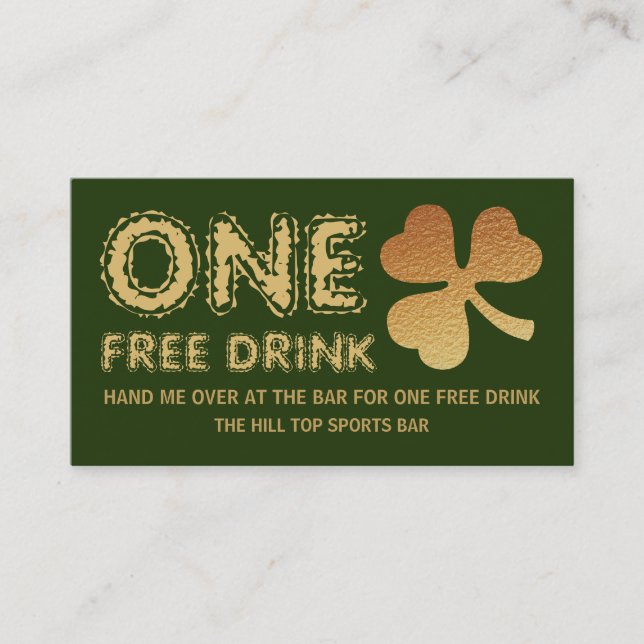 Gold Foil Shamrock, St Patrick's Day Drinks Ticket (Front)