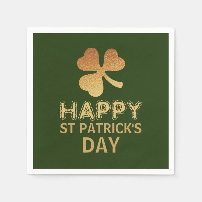 Gold Foil Shamrock, St Patrick's Day Party Napkin (Front)
