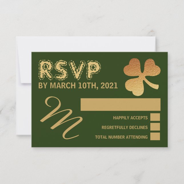 Gold Foil Shamrock, St Patrick's Day Party RSVP (Front)