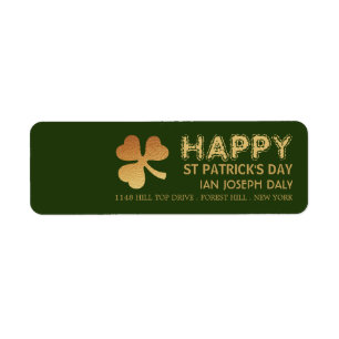 Gold Foil Shamrock, St Patrick's Day Return Address Label