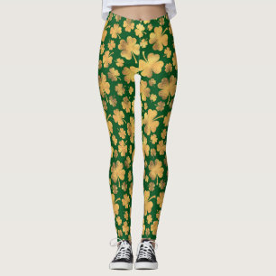 Gold Foil Shamrocks Lucky Clovers St. Paddy's Day Leggings
