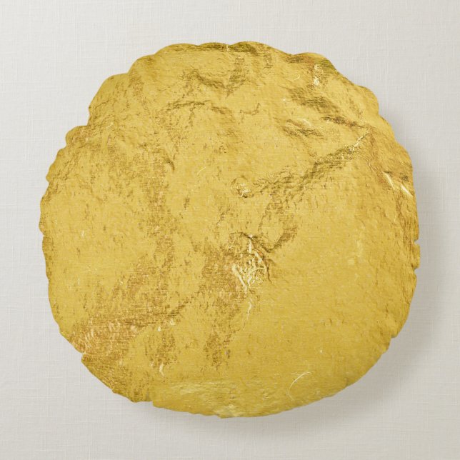 Gold Foil: Shiny Abstract Texture Round Cushion (Front)