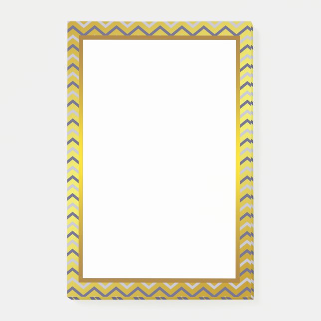 Gold Foil Silver Grey Chevron Zigzag Pattern Post-it Notes (Front)