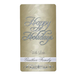 Gold Foil Silver Scroll Happy Holidays Wine