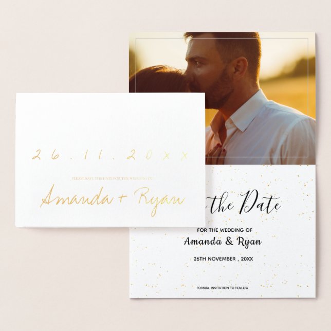 Gold Foil Simple Photo Wedding Save The Date Foil Card (Display)