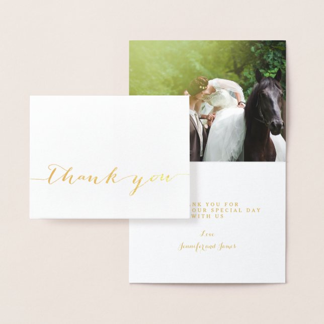 Gold Foil Simple Script Wedding Thank You Photo Foil Card (Display)