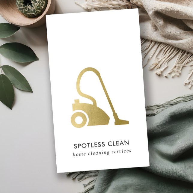 GOLD FOIL SIMPLE VACUUM CLEANER CLEANING SERVICE BUSINESS CARD (Creator Uploaded)