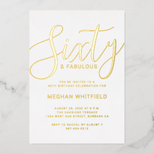 Gold Foil Sixty Script White 60th Birthday Party