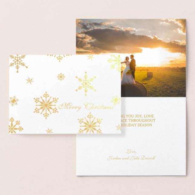 Gold Foil Snowflake Merry Christmas Photo Card (Display)