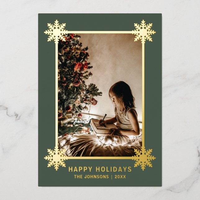 Gold Foil Snowflakes Holidays PHOTO Foil Foil Foil Holiday Card (Front)
