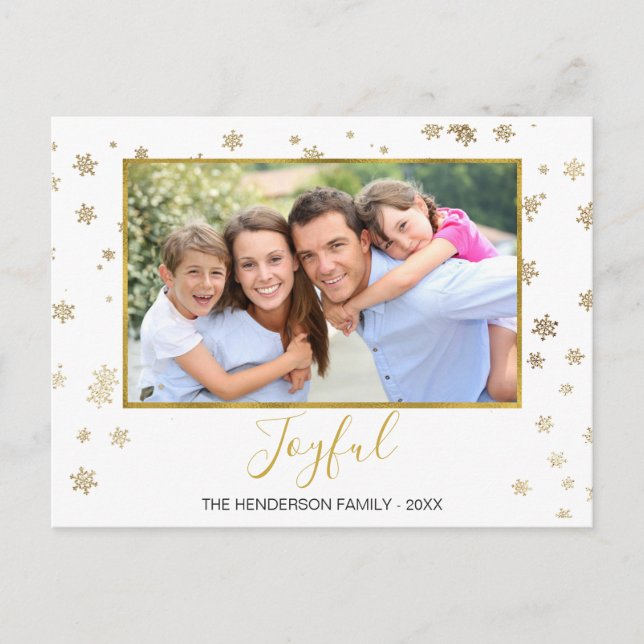 Gold Foil Snowflakes Joyful Christmas Photo Card (Front)
