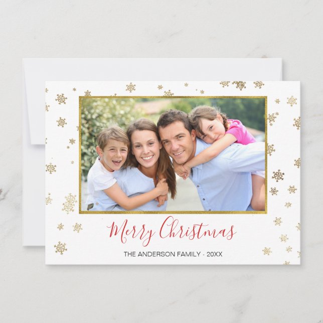 Gold Foil Snowflakes Merry Christmas Photo Card (Front)