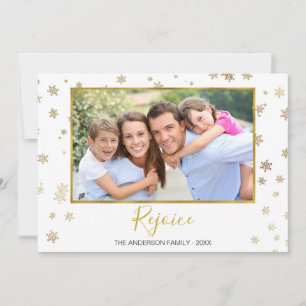 Gold Foil Snowflakes Rejoice Photo Card